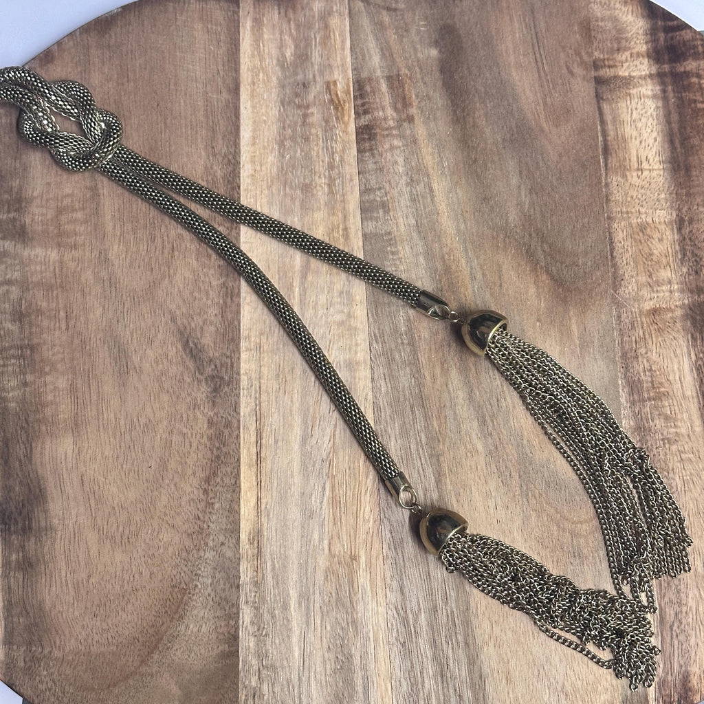 Vintage Ethnic Egyptian Style Serpent Gold Tone Tassel Knot Necklace Tribal Costume Jewellery