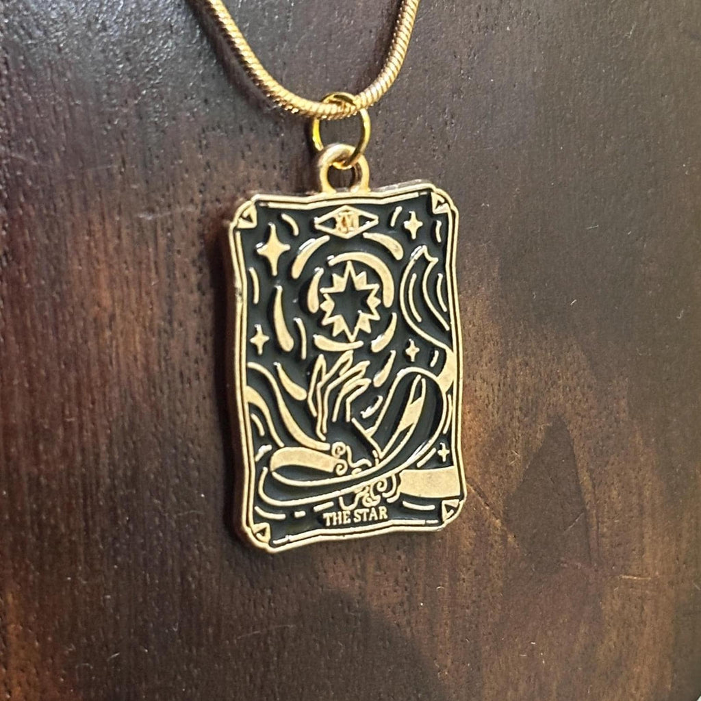 Retro The Star Tarot Card Pendant Necklace Gold Tone Snake Chain Lucky Gift