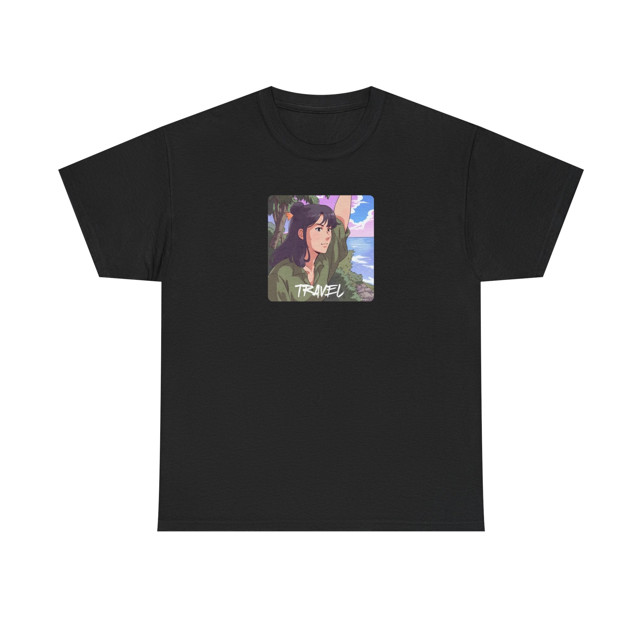 Travel Anime Girl Printed T-Shirt 100% Cotton Novelty Travelling Island Sunshine Tee Gift