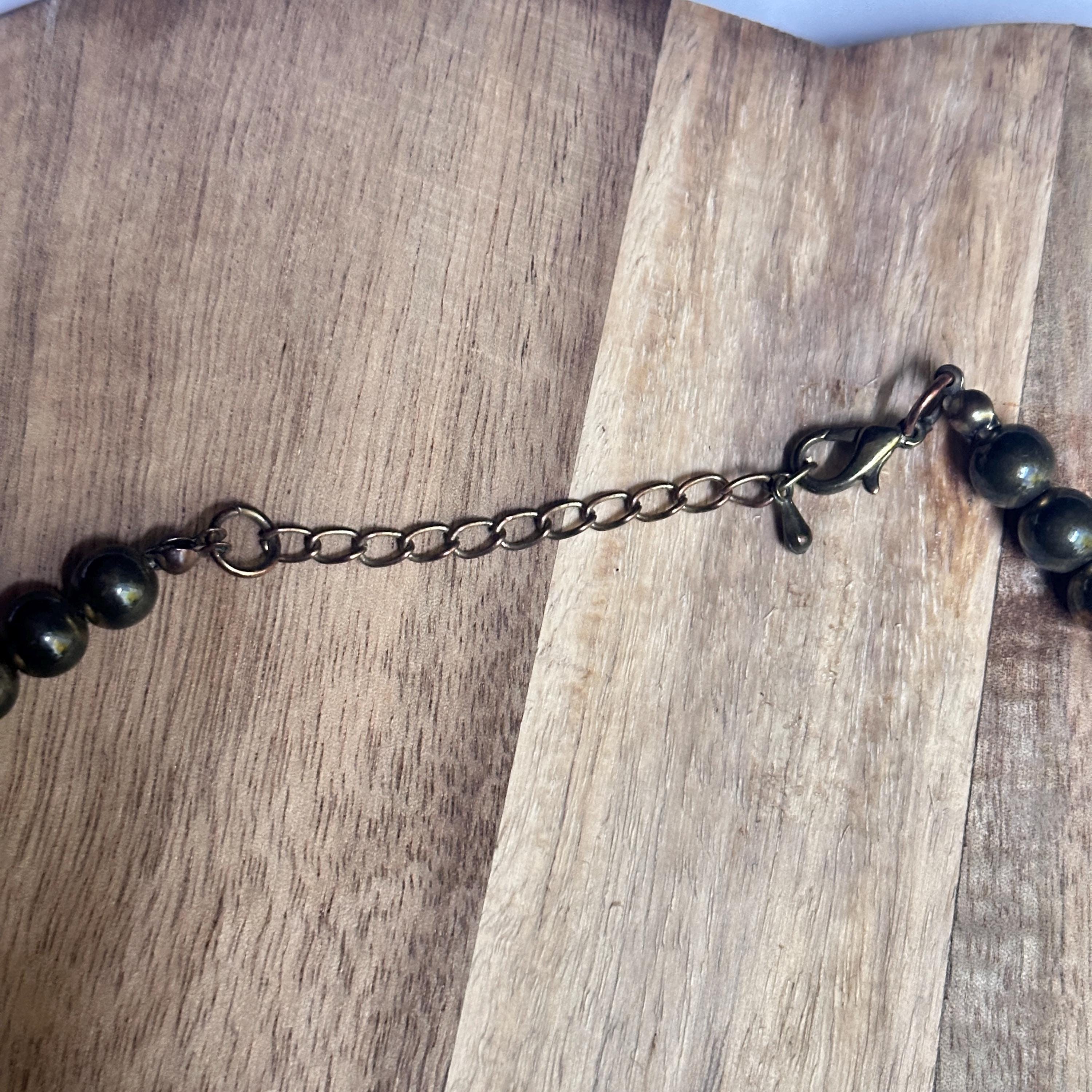 Vintage Chunky Metallic Bronze Tone Beaded Necklace Tribal Costume Jewellery