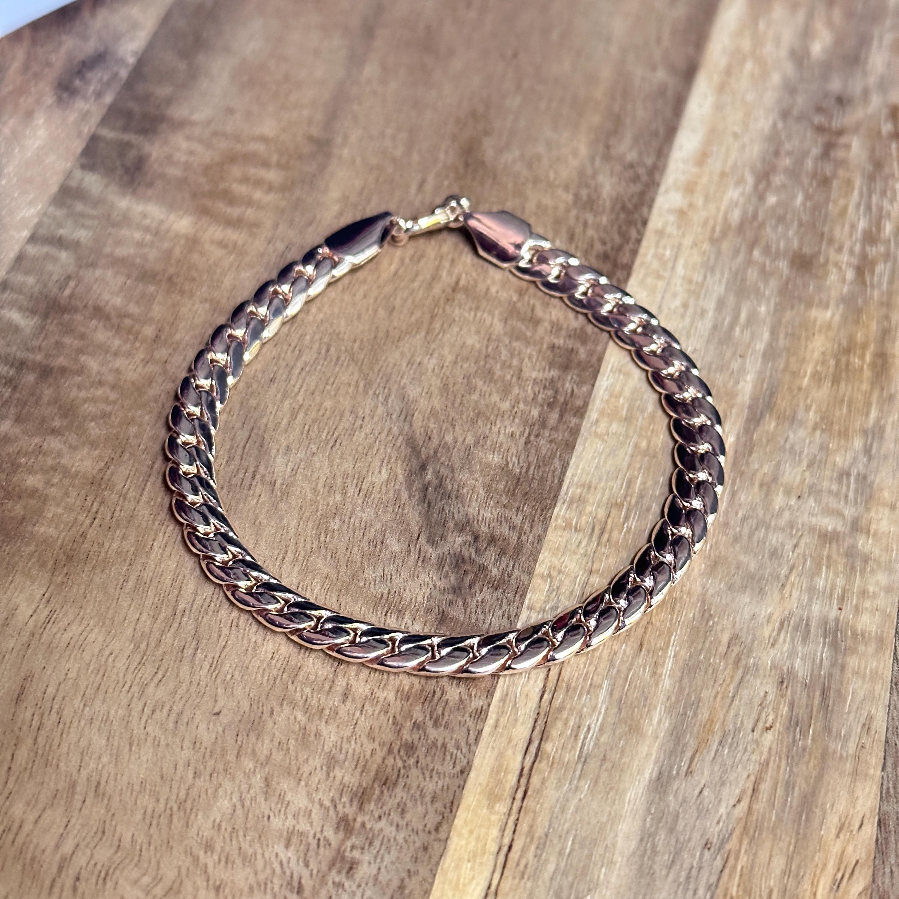 Vintage Rose Tone Curb Chain Bracelet Large Size