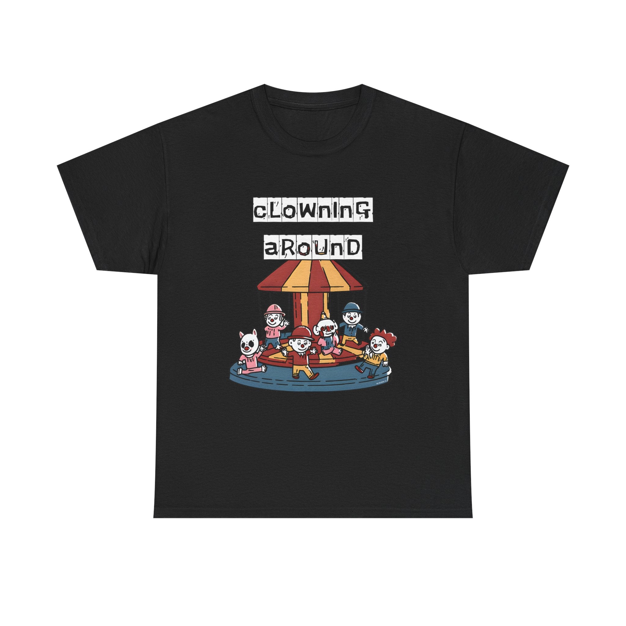 Clowning Around Novelty Printed T-Shirt 100% Cotton Weird Clown Merry Go Round Halloween Tee