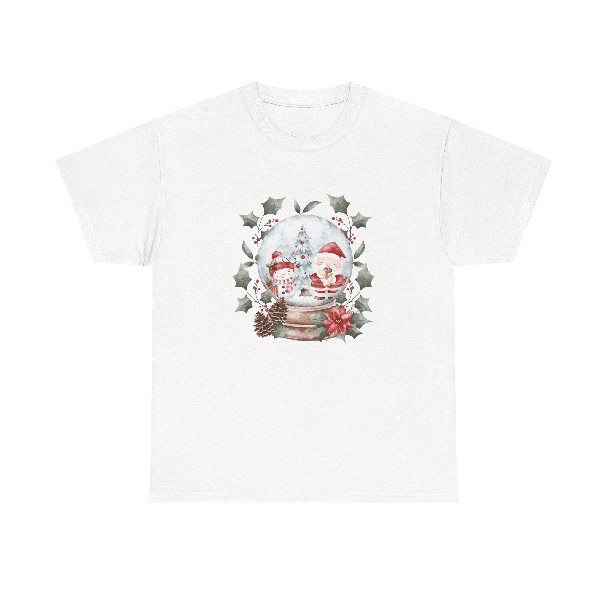 Christmas Snow Globe Printed T-Shirt 100% Cotton Novelty Santa Snowman Xmas Tee Gift
