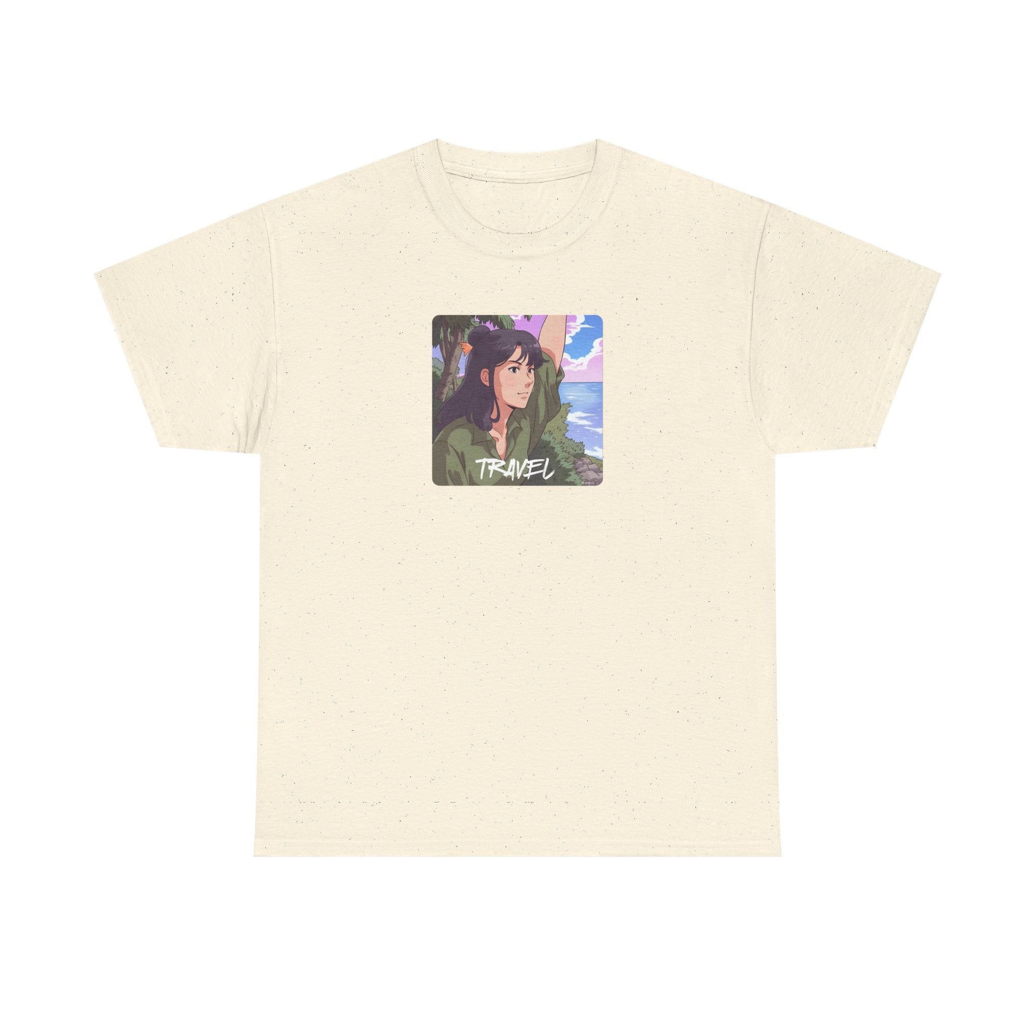 Travel Anime Girl Printed T-Shirt 100% Cotton Novelty Travelling Island Sunshine Tee Gift