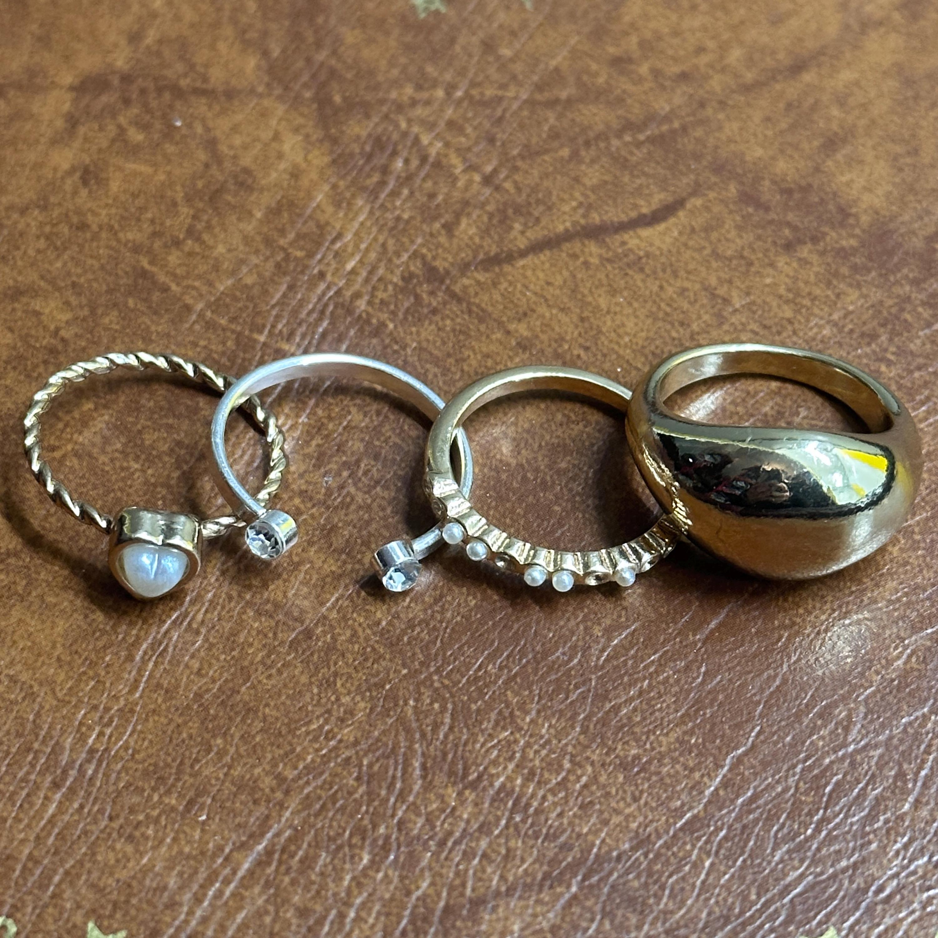 Vintage Stackable Party Ring Collection Bundle 4 Pieces Costume Rings - Size N 1/2 - O