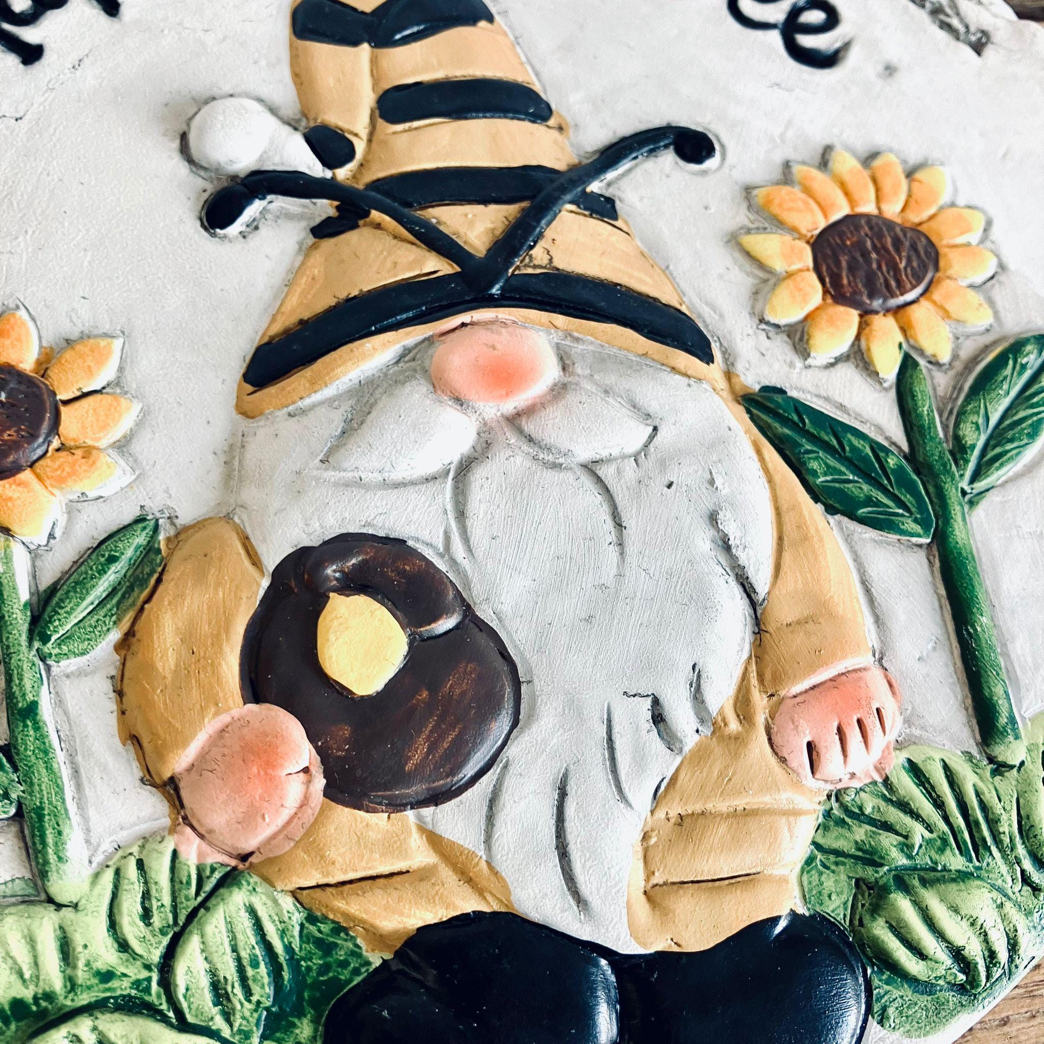 Novelty Painted Garden Gnome Stepping Stone Decoration Happy As Can Be Quote Heavy Weight