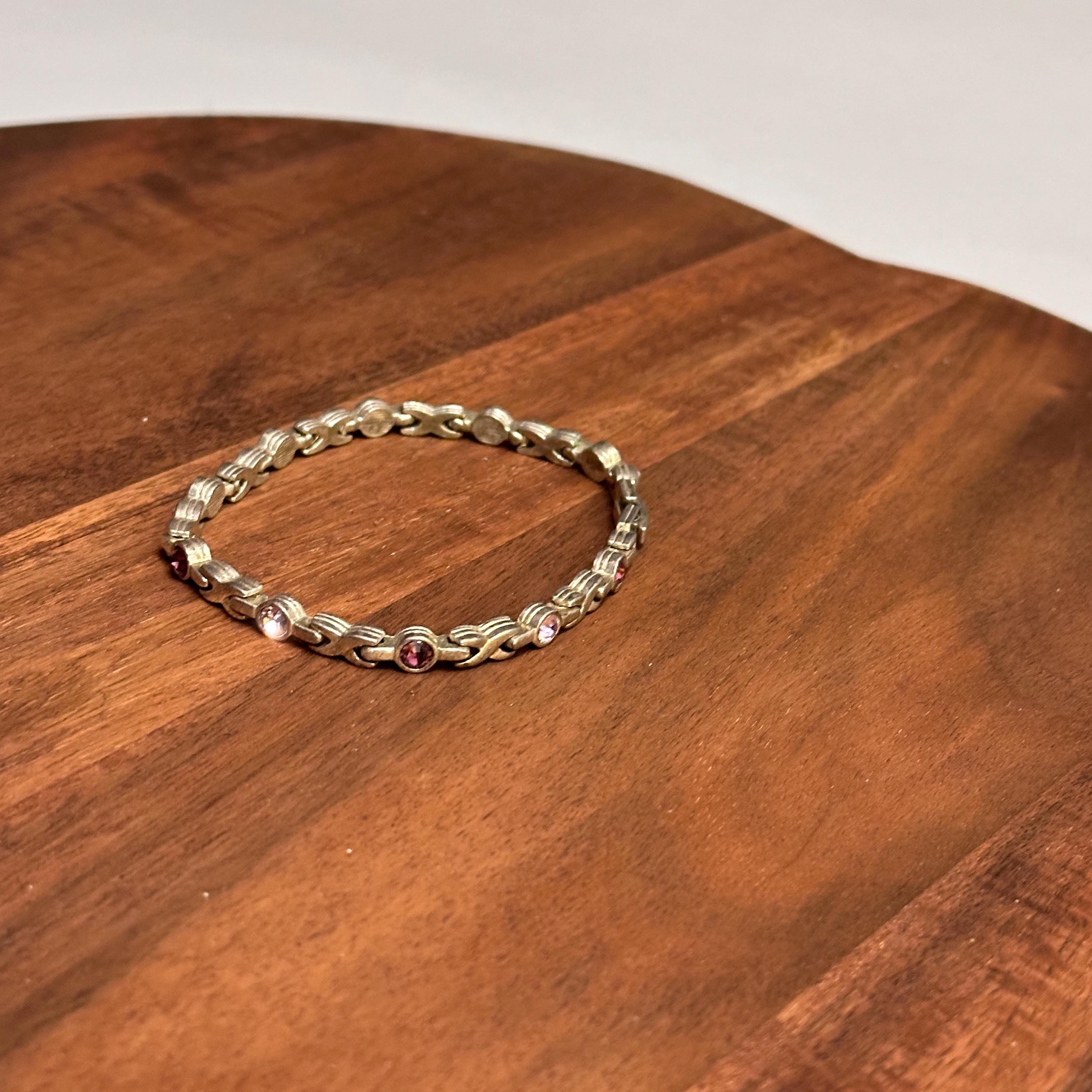 Vintage Mixed Jewel Silver Tone Chain Bracelet Costume Jewellery Unique Gift