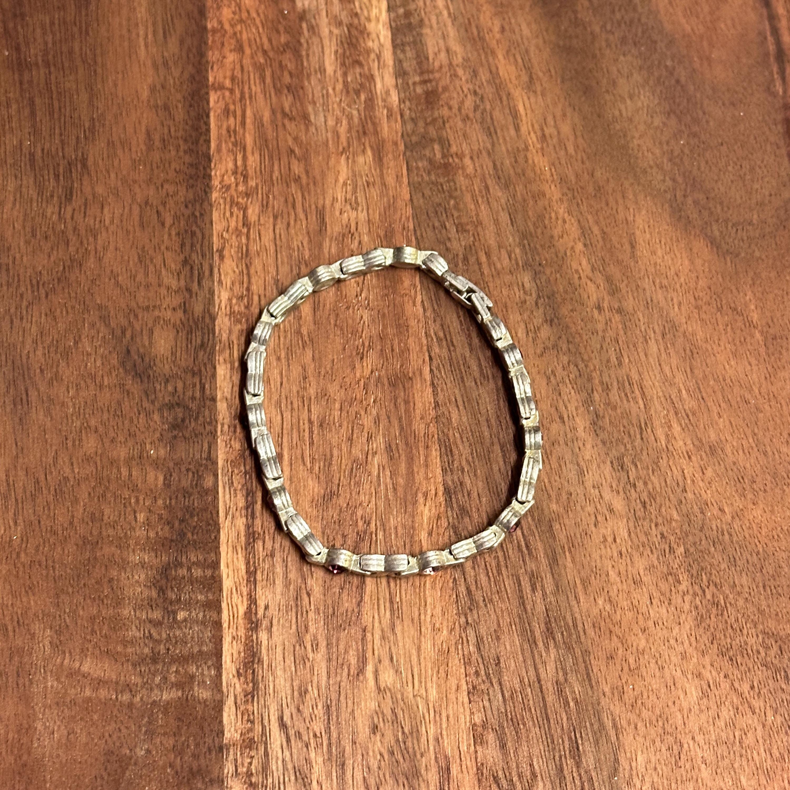 Vintage Mixed Jewel Silver Tone Chain Bracelet Costume Jewellery Unique Gift