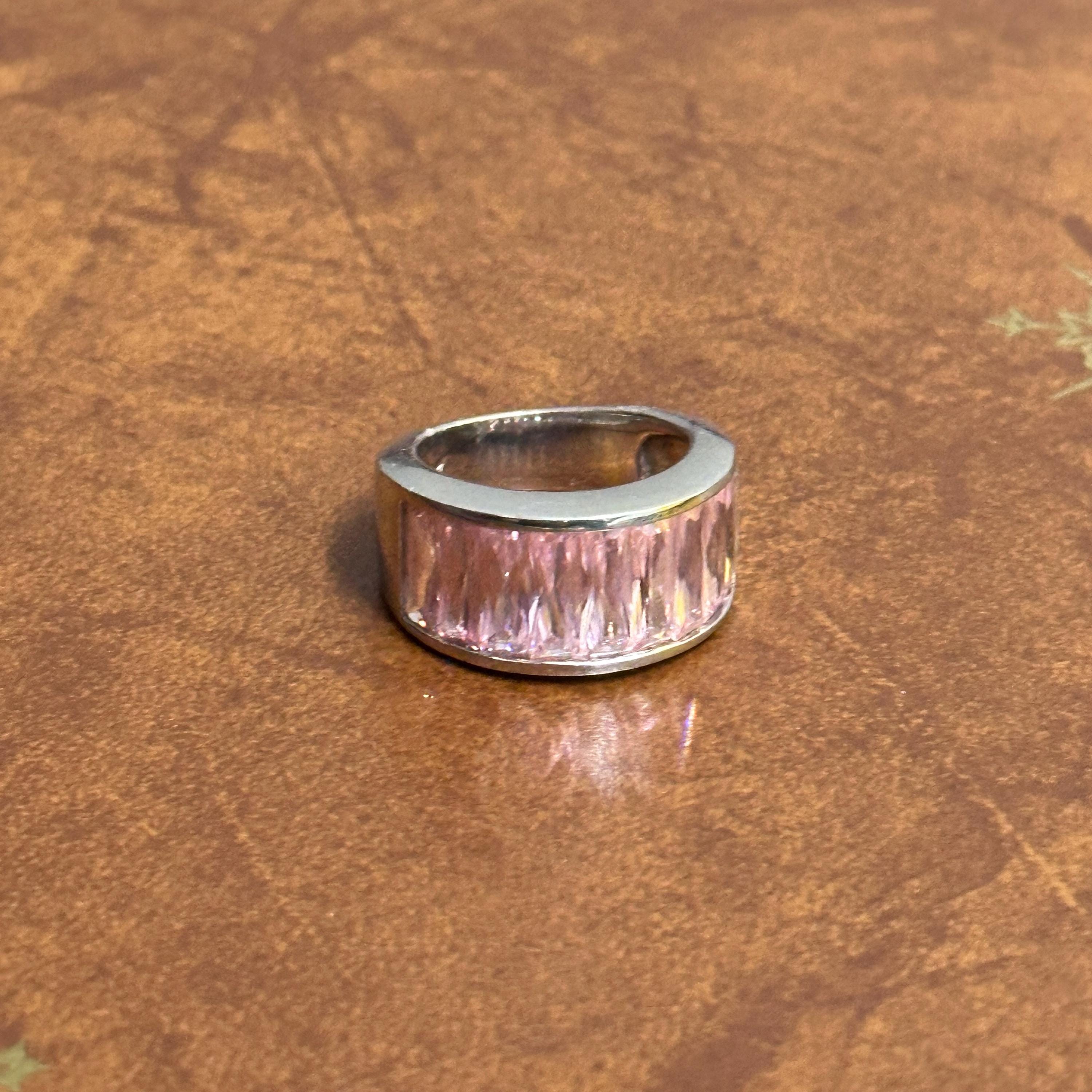 Vintage Chunky 925 Solid Silver Pale Pink Gemstone Ring - Size M