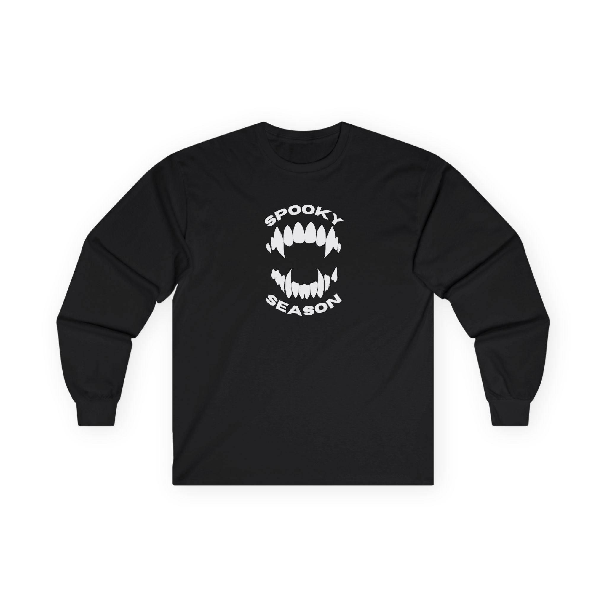 Spooky Season Long Sleeve Tee 100% Cotton Scary Vampire Teeth Halloween T-Shirt Gift