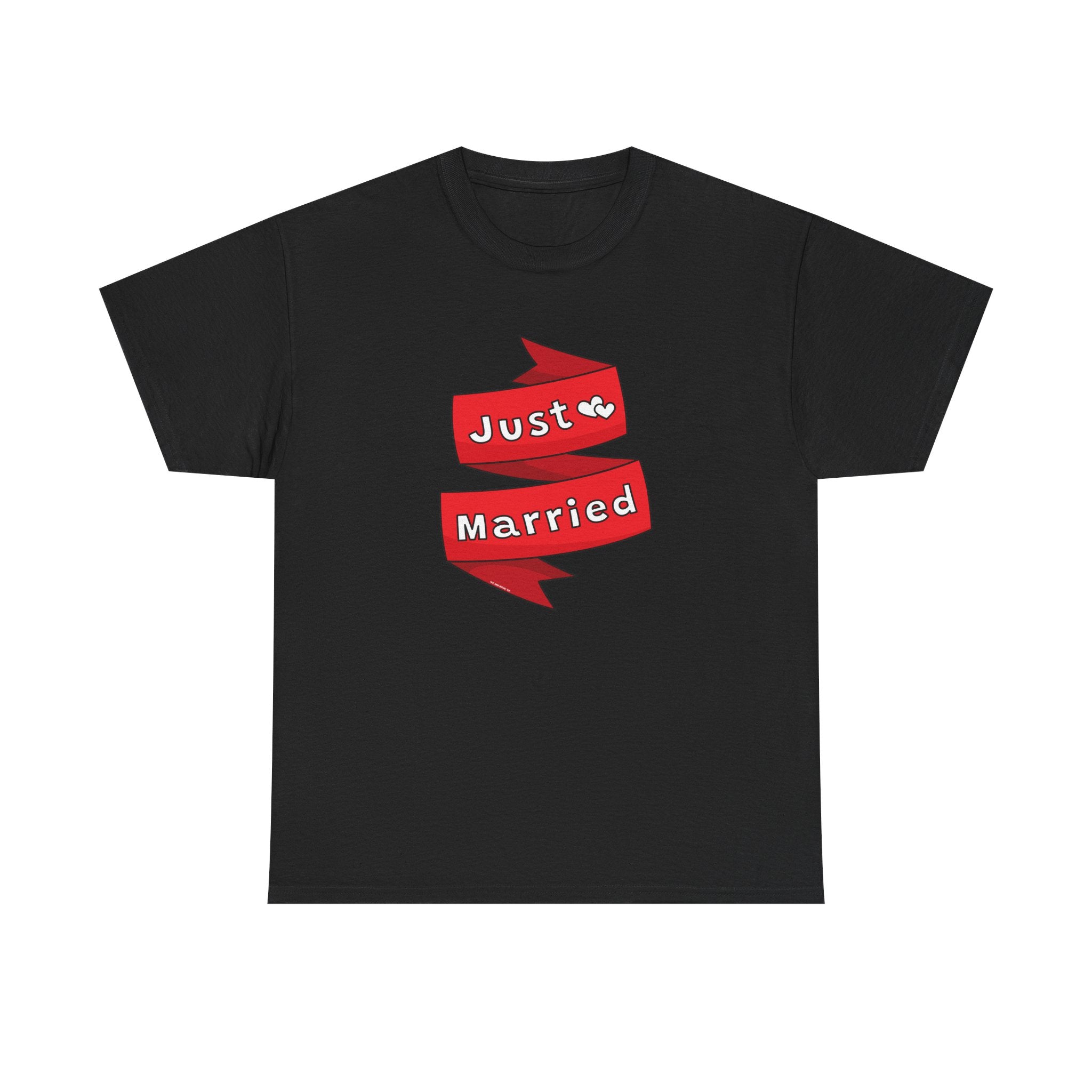 Just Married Red Ribbon Printed T-Shirt 100% Cotton Novelty Newly Wed Tee Gift