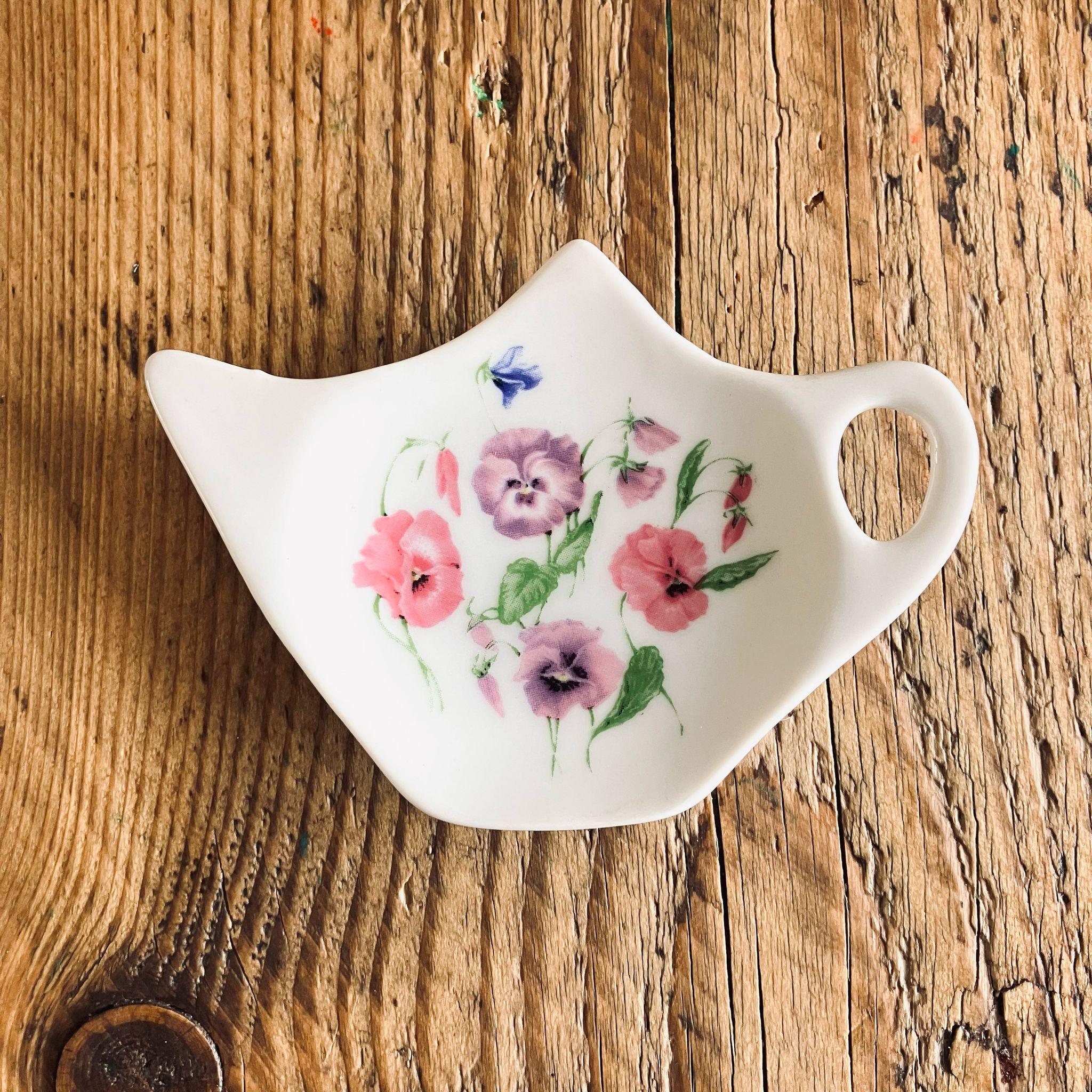 Vintage Style Crawford & Kent Floral Teabag Holder Spoon Rest Gift