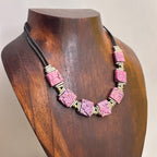 Vintage Unique Square Hand Painted Beaded Necklace Tribal Costume Jewellery