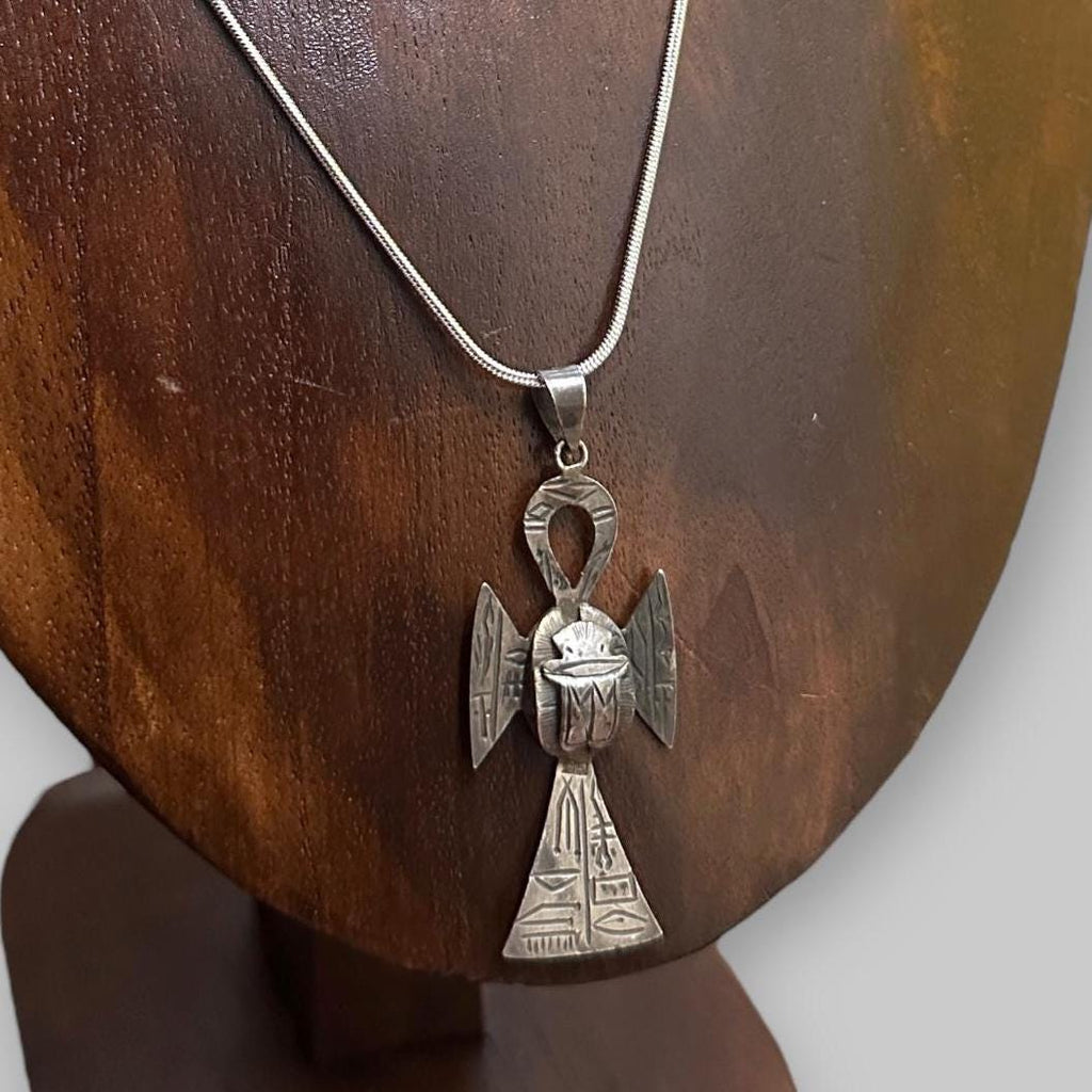 Vintage Unique Aztec Angel Pendant Necklace Hieroglyphic Lucky Gift