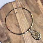 Vintage Gold Tone Solid Choker Collar Necklace Teardrop Pendant Costume Jewellery