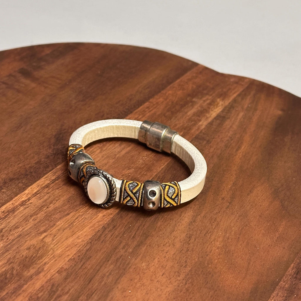 Vintage Unique Cream Tribal Gemstone Bangle Ethnic Hippie Boho Bracelet Gift
