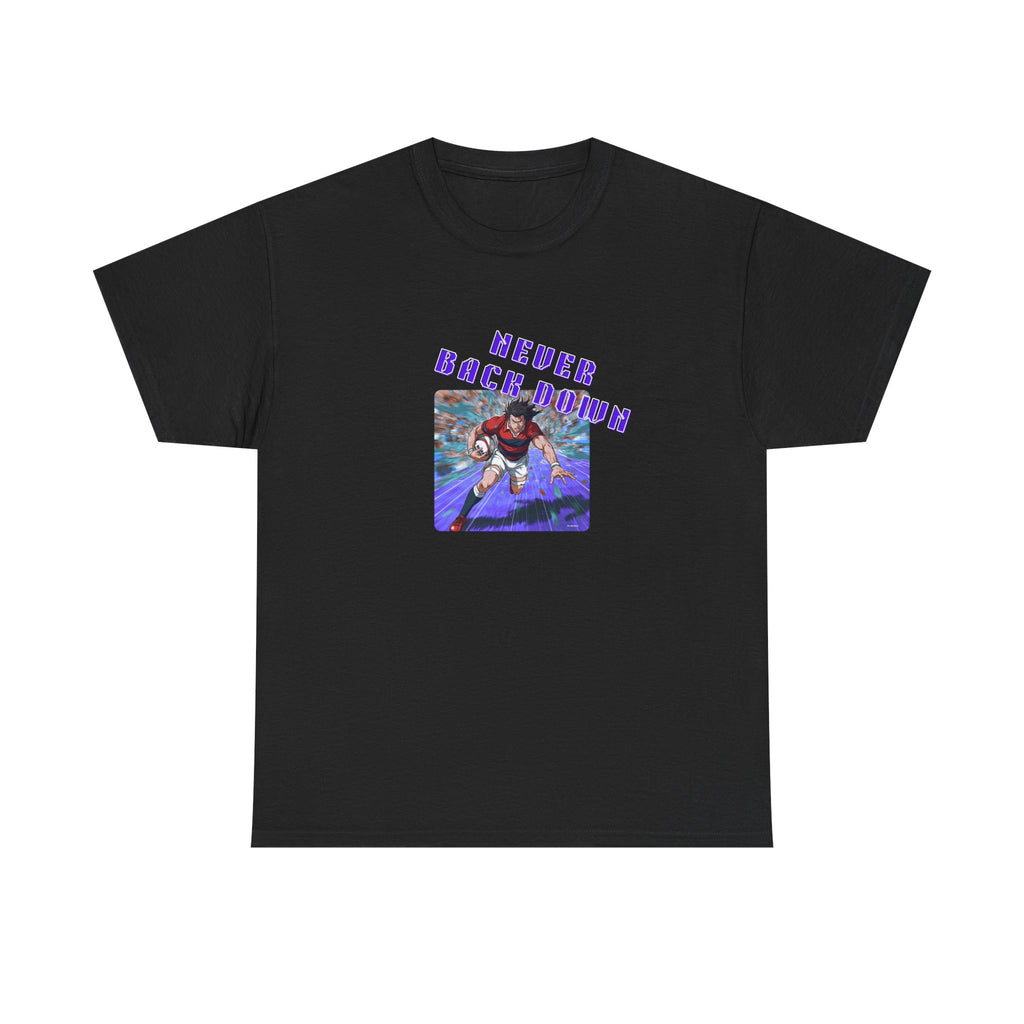 Never Back Down Anime Rugby Printed T-Shirt 100% Cotton Novelty Rugby Sports Tee Gift