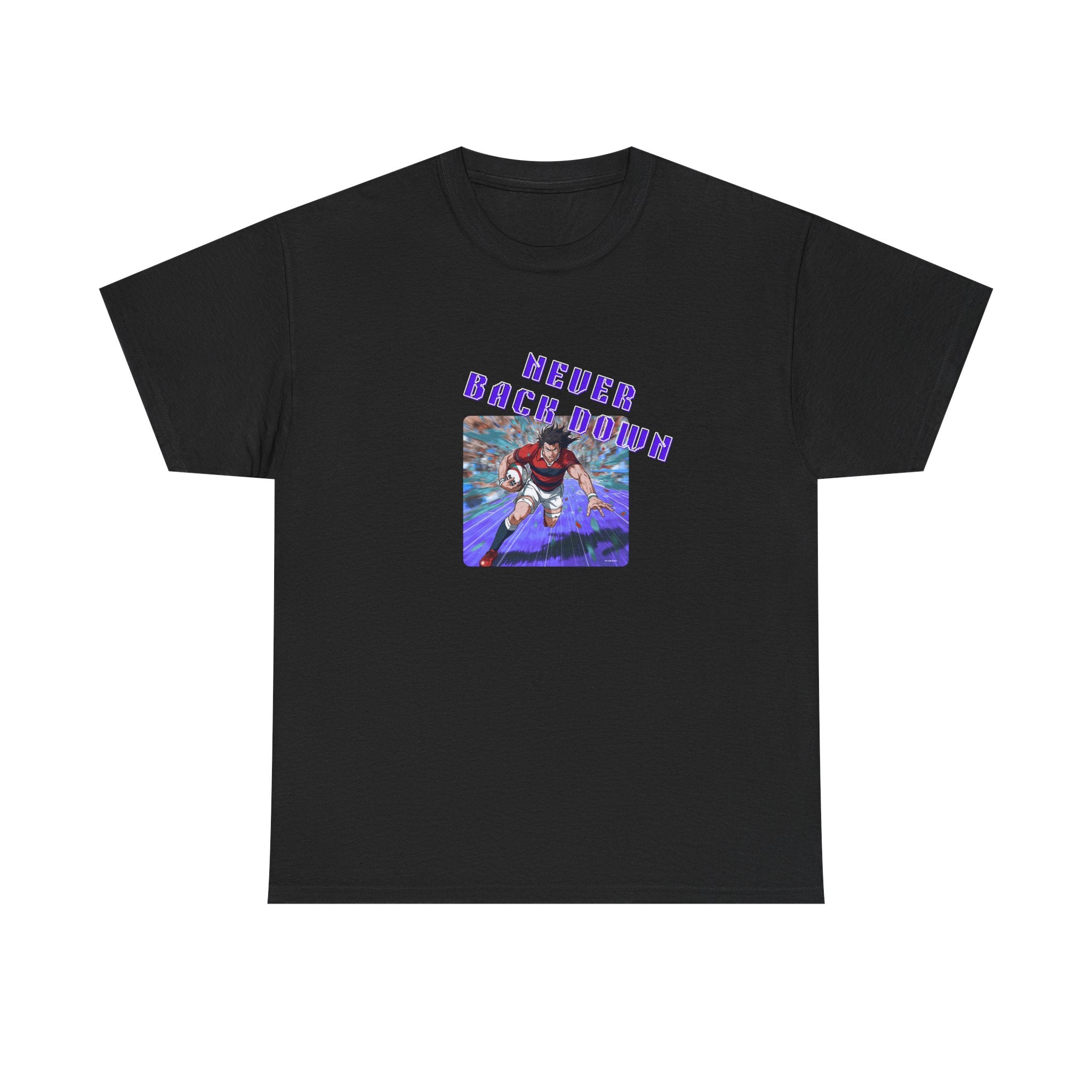 Never Back Down Anime Rugby Printed T-Shirt 100% Cotton Novelty Rugby Sports Tee Gift