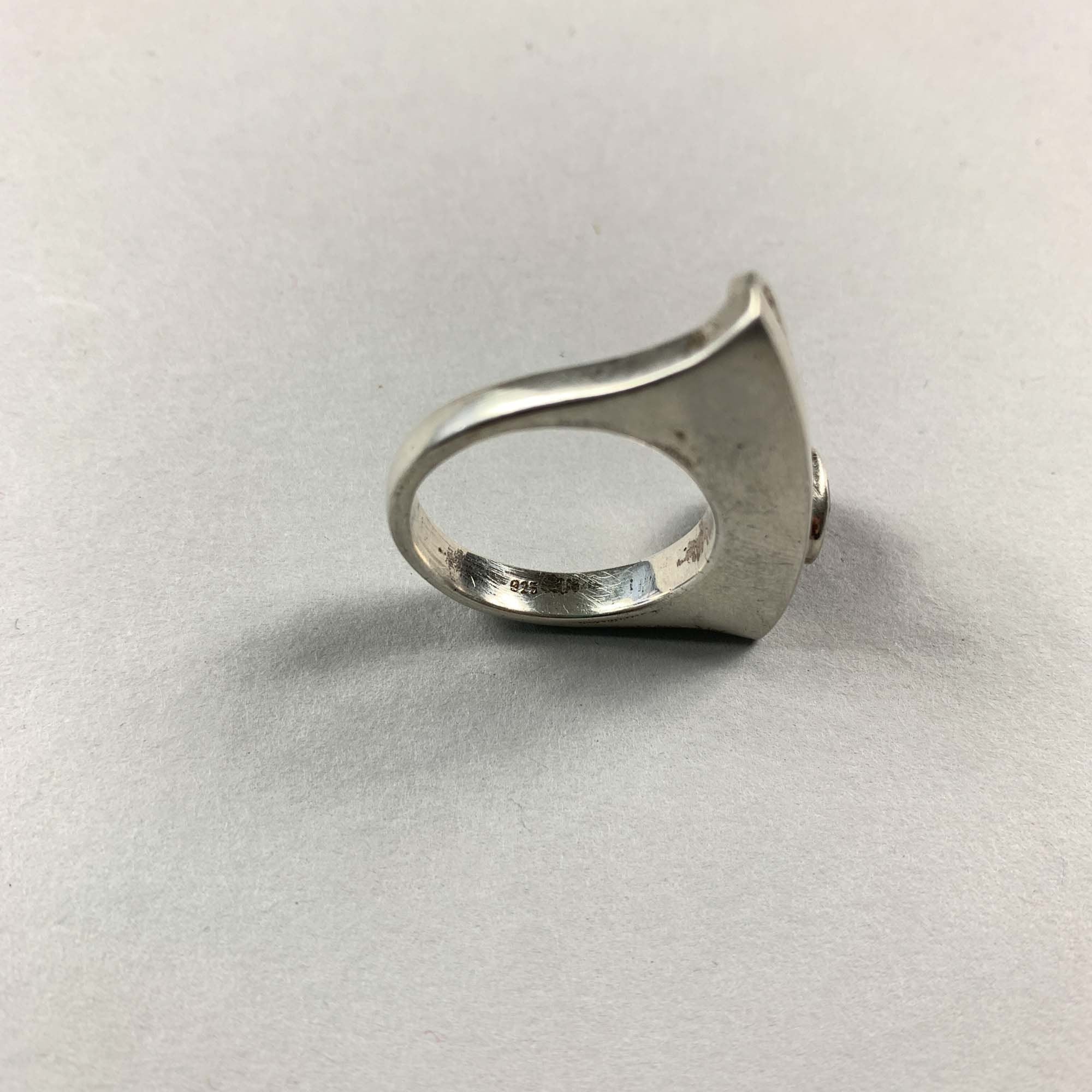 Vintage Rare Unique 925 Sterling Silver Amethyst Geometric Minimalist Style Heavy Ring Gift - Size Q