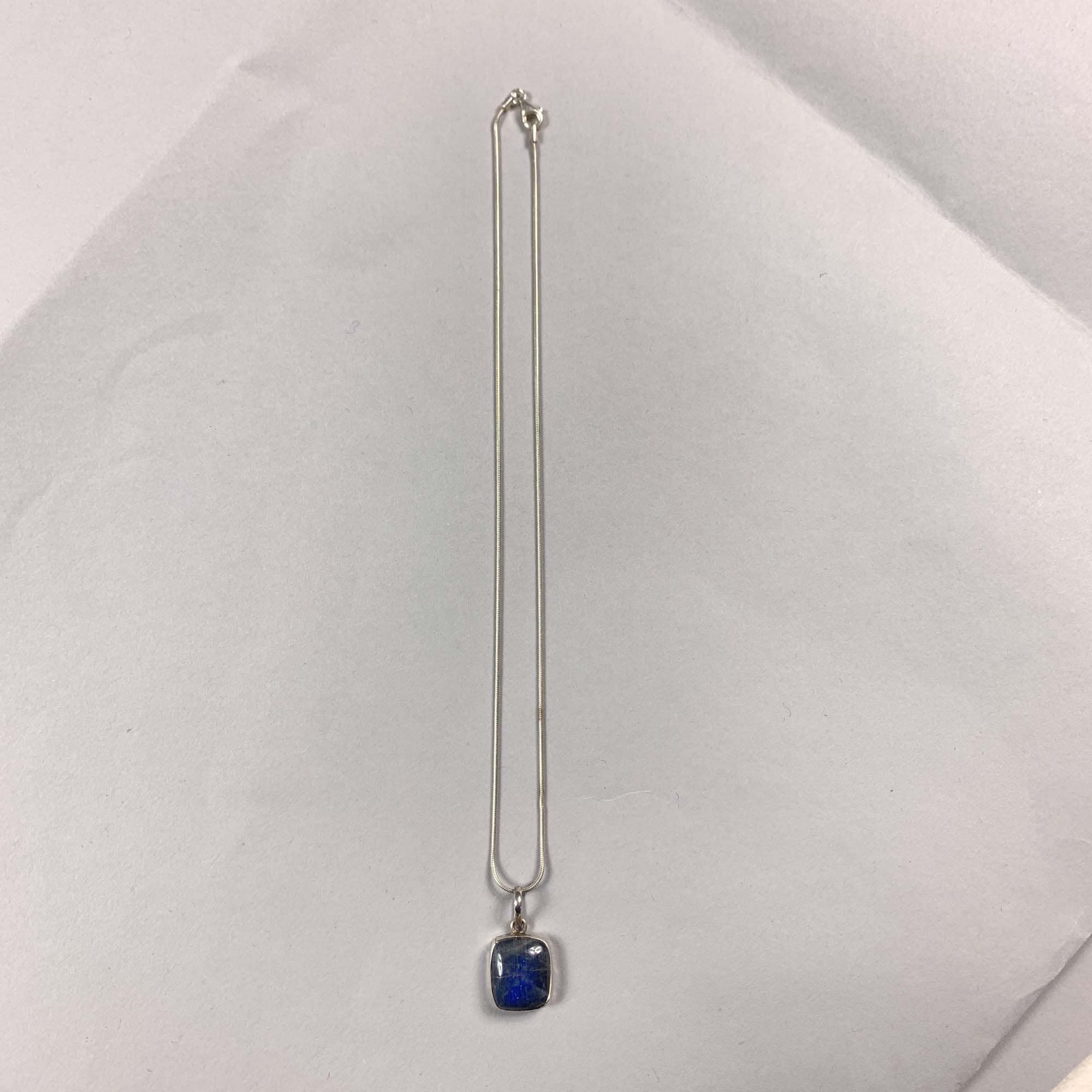 Vintage 925 Sterling Silver Labradorite Square Pendant & Snake Chain Necklace