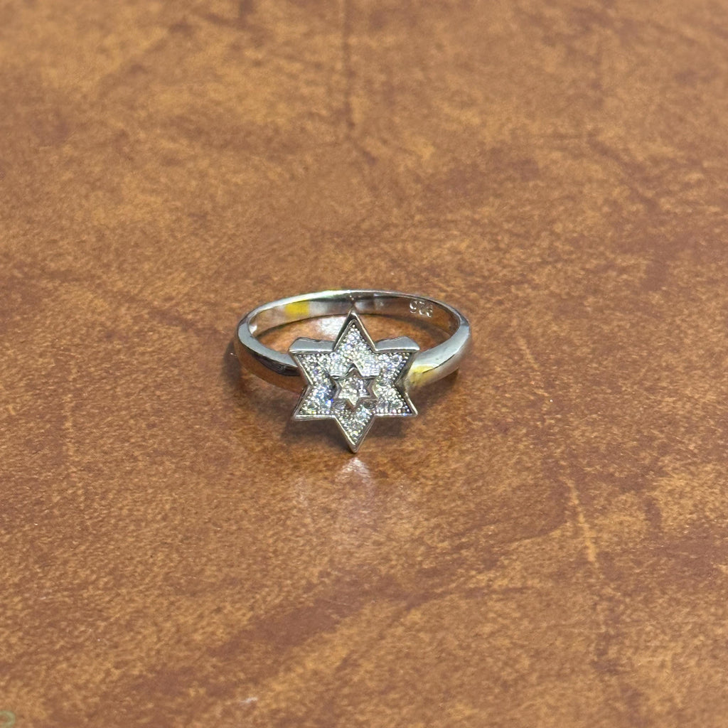 Vintage 925 Solid Silver Clear Diamanté Cluster Star Ring - Size Q