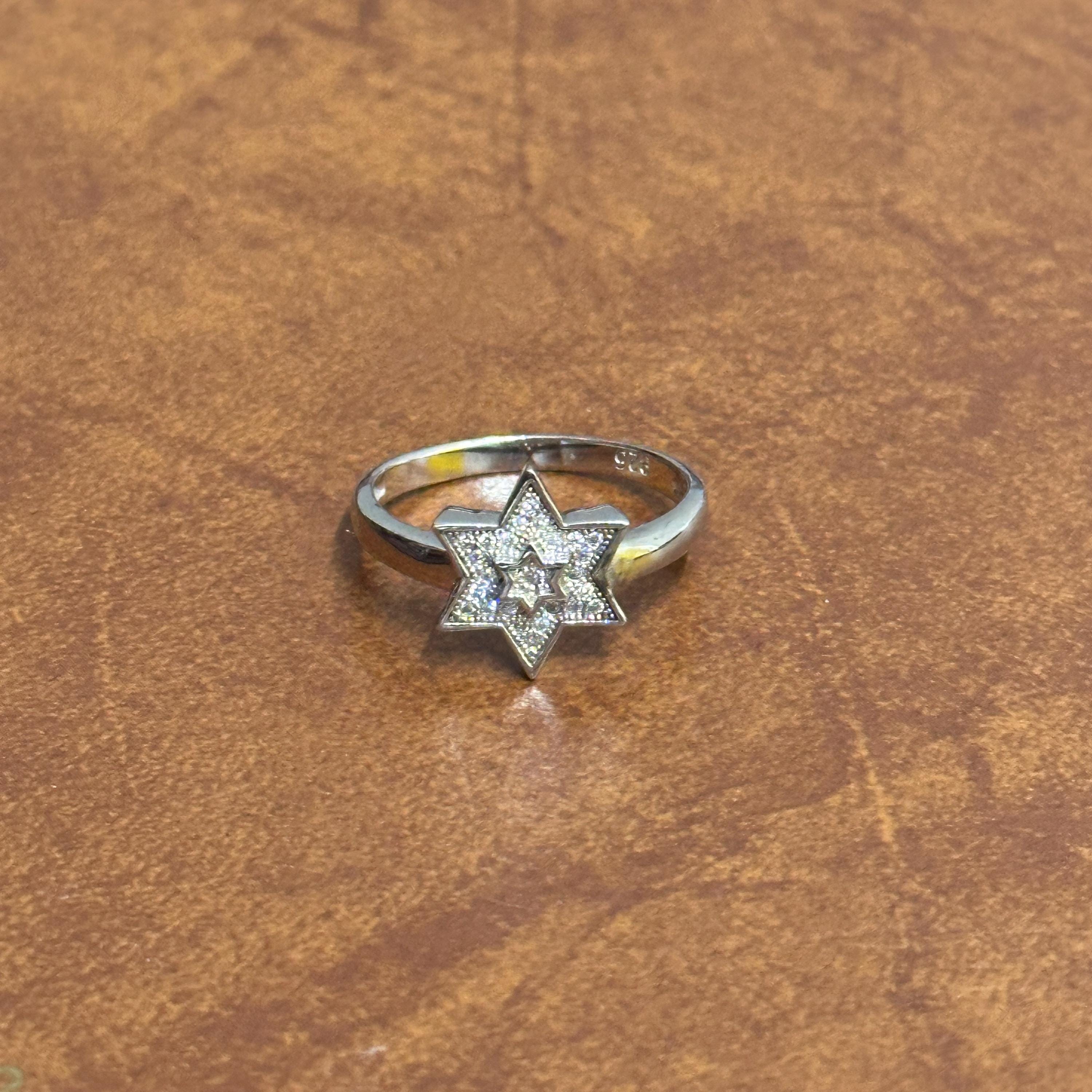 Vintage 925 Solid Silver Clear Diamanté Cluster Star Ring - Size Q