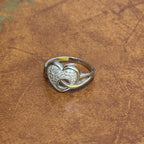 Vintage Unique 925 Silver Diamante Pierced Heart Ring - Size P 1/2