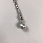 Vintage Unique Feather & Ball 925 Sterling Silver Long Garnet Pendant Necklace Boho Hippie Lucky Tri