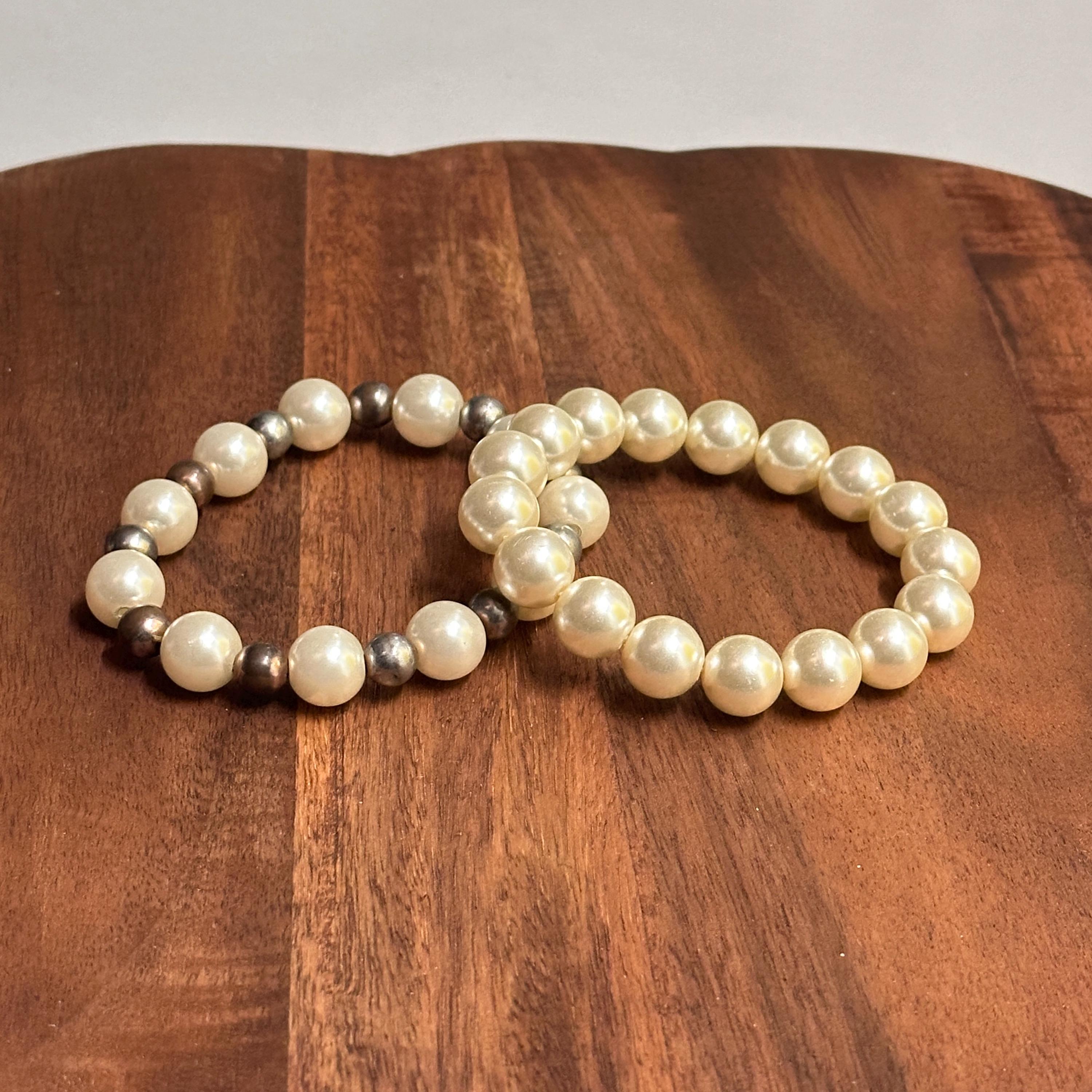 Vintage Classic Pearl 2 Pieces Bracelet Collection Bundle Unique Gift