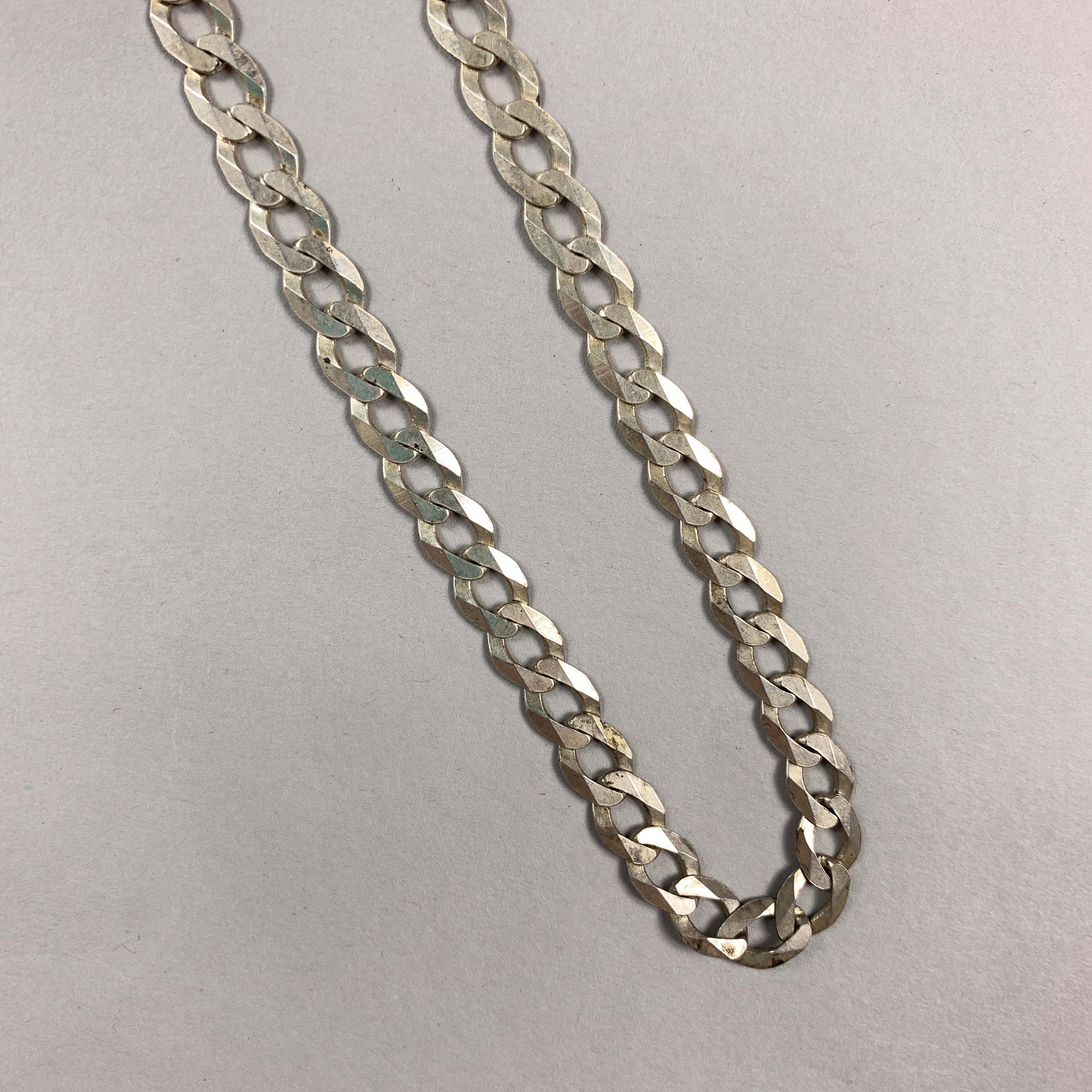 Vintage 925 Sterling Solid Silver Chunky Choker Flat Link Chain Necklace 50cm
