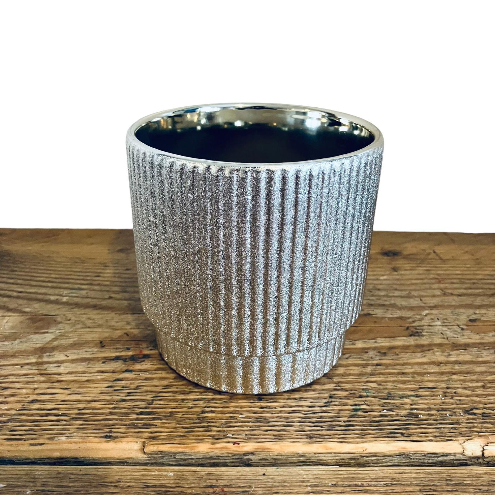 Metallic Gold Retro Planter Ribbed Plant Pot Unique Homeware Gift 11cm