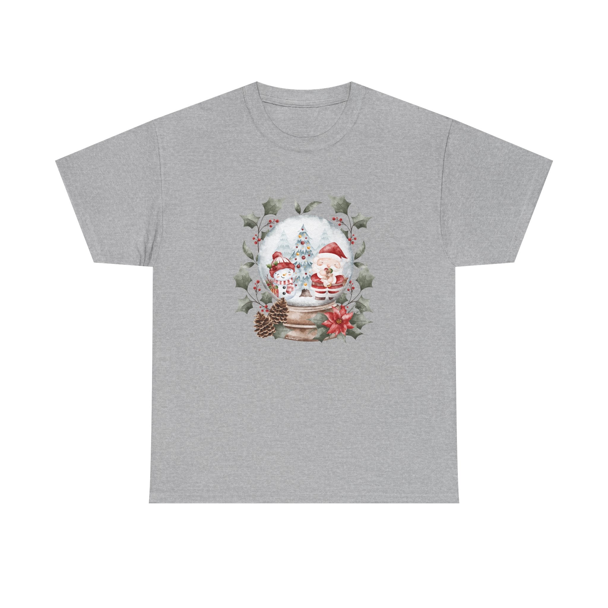 Christmas Snow Globe Printed T-Shirt 100% Cotton Novelty Santa Snowman Xmas Tee Gift
