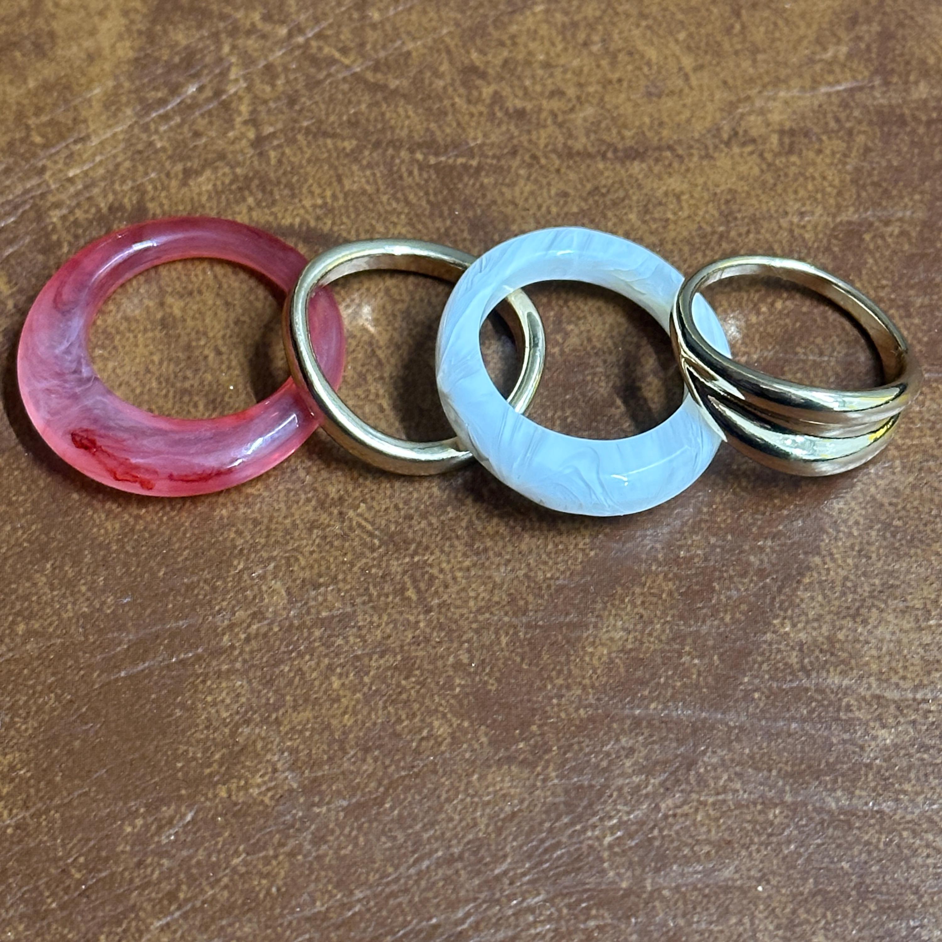 Vintage Unique Coloured/Gold Tone Ring Bundle Collection 4 Pieces - Size M