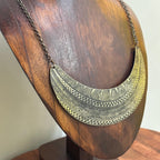 Vintage Unique Chunky Ethnic Aztec Tribal Patterned Half Moon Disc Necklace