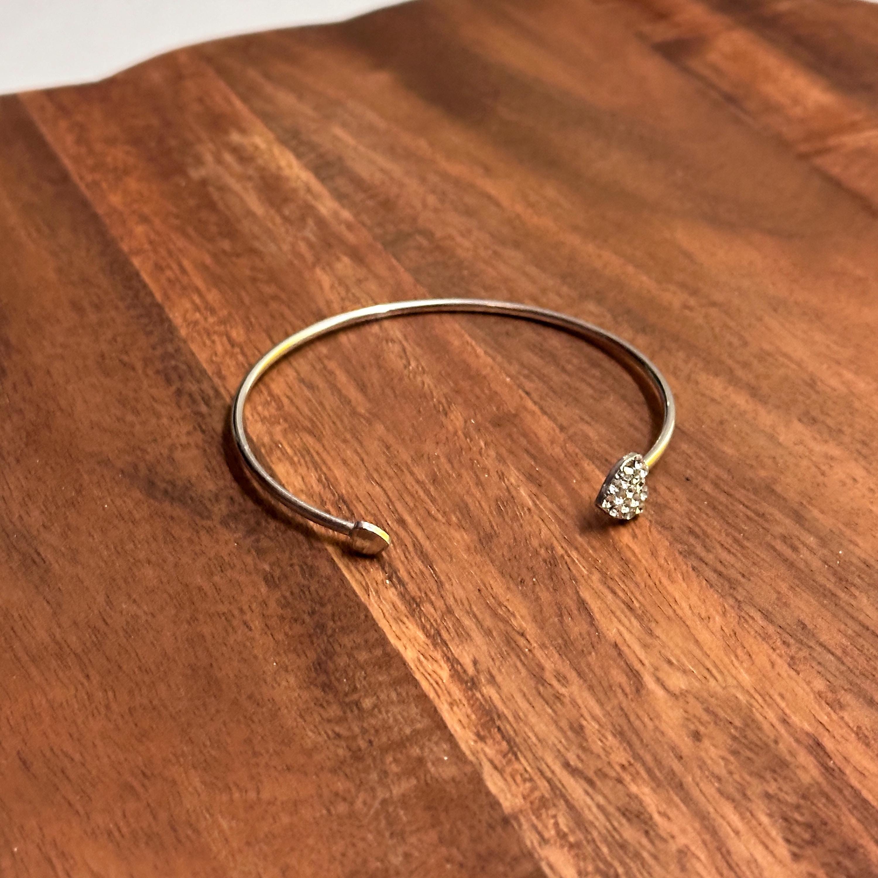 Vintage Open Heart Diamante Bangle Split Bracelet Silver Tone Jewellery