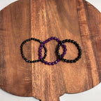 Vintage Black/Purple Beaded Bracelet Bundle 3 Pieces Stretchy Beads