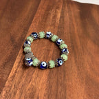 Vintage Blue Turkish Evil Eye Green Gemstone Beaded Bracelet Unique Gift