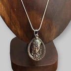 Vintage Large Buddha Pendant Necklace Silver Tone Long Necklace Lucky Friendship Gift