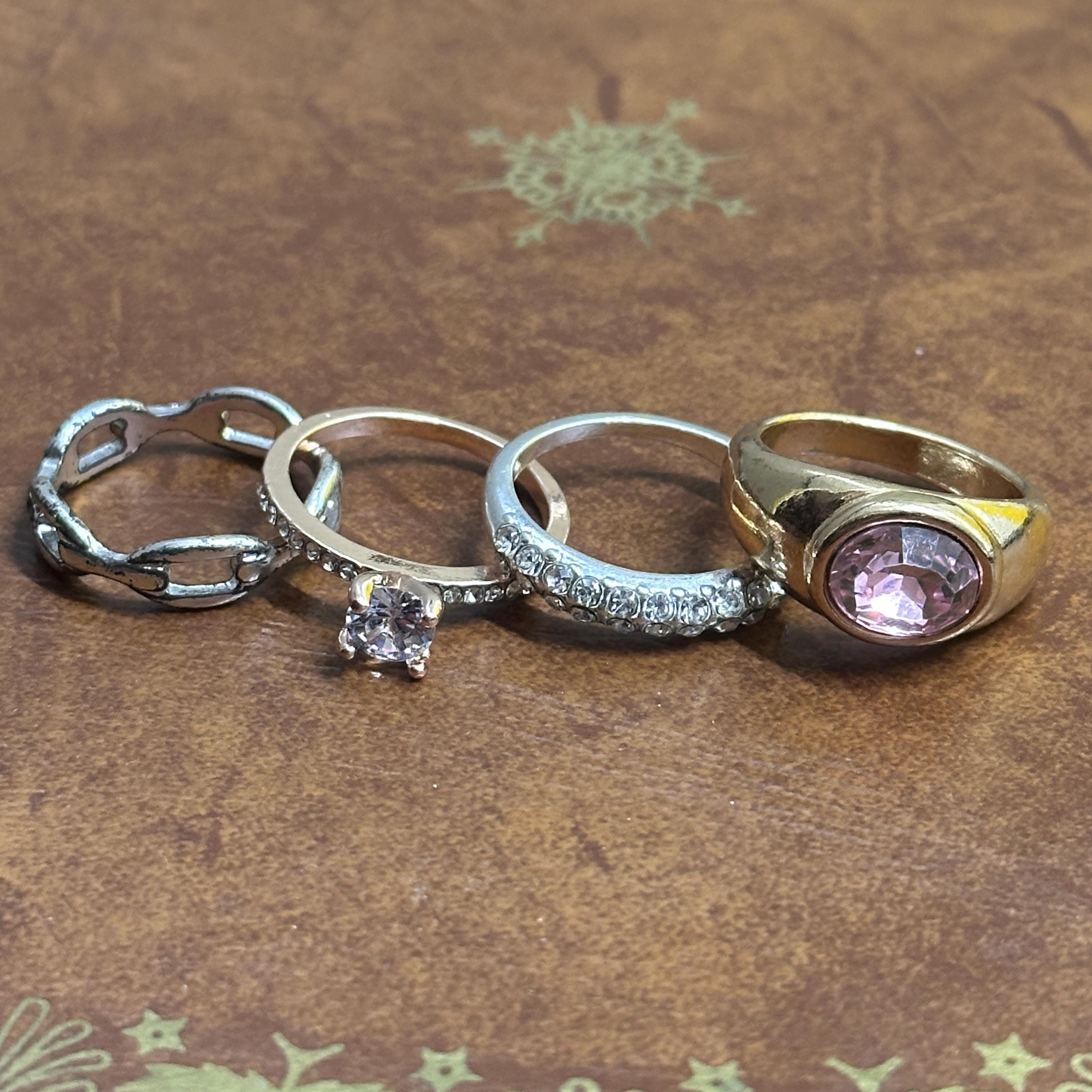 Vintage Stackable Gemstone Ring Collection Party Costume Jewellery 4 Pieces - Size Q 1/2