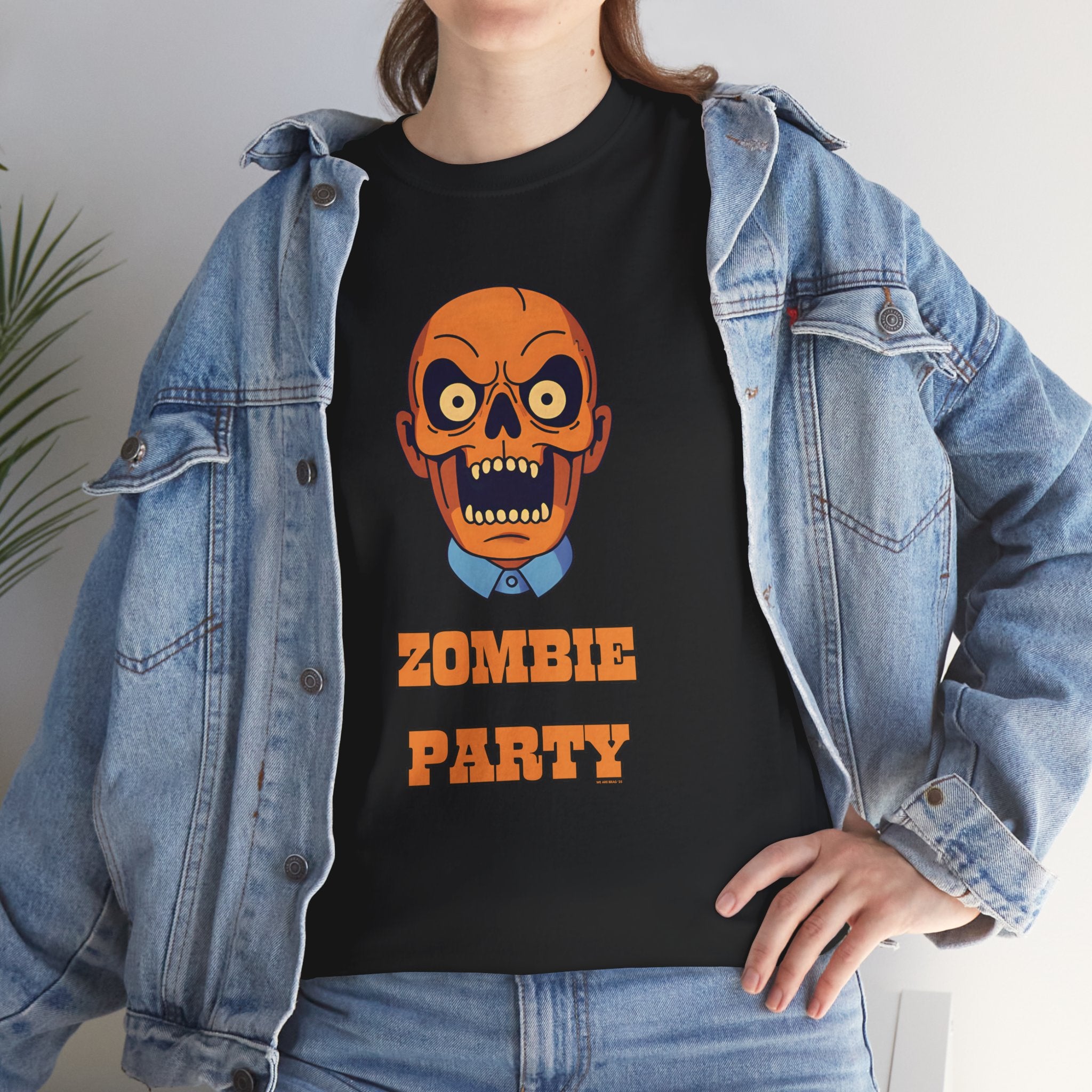 Zombie Party Printed T-Shirt 100% Cotton Novelty Scary Skull Halloween Tee