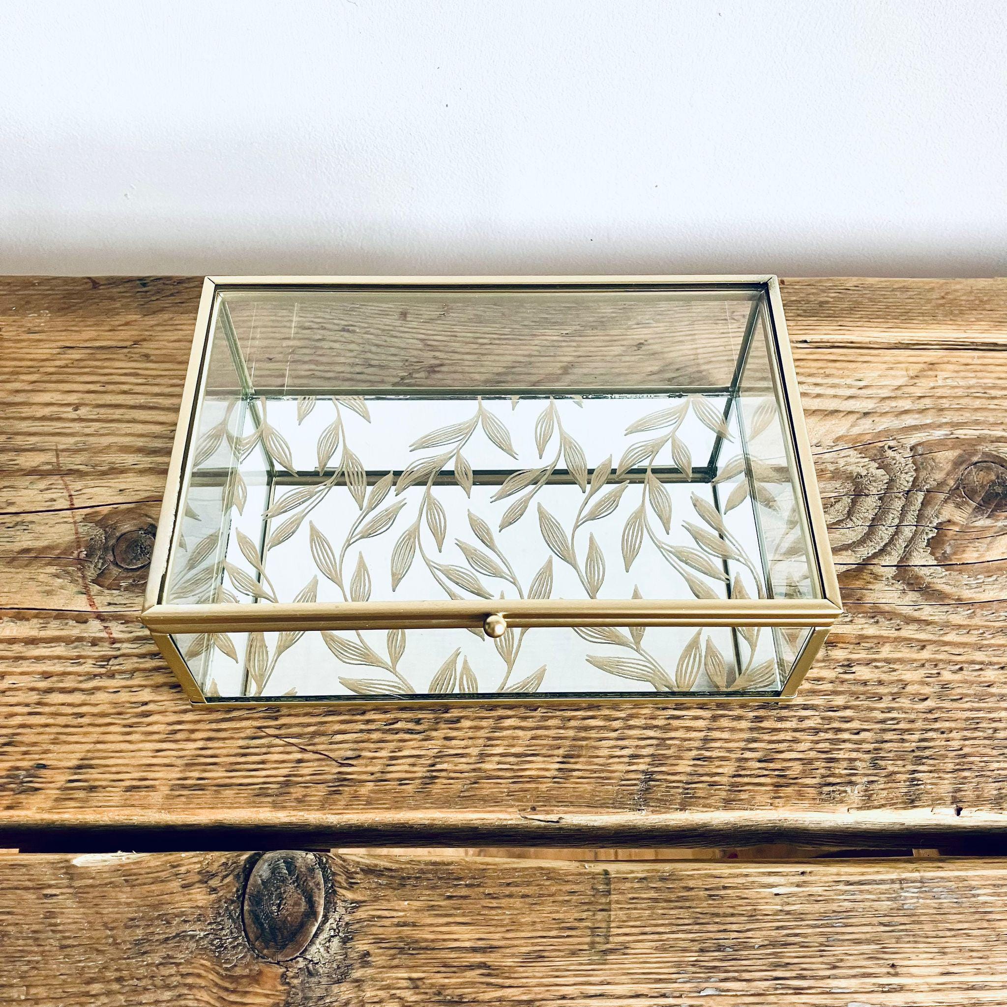 Vintage Style Medium Ornate Glass Floral Jewellery Trinket Storage Box Gift 21cm