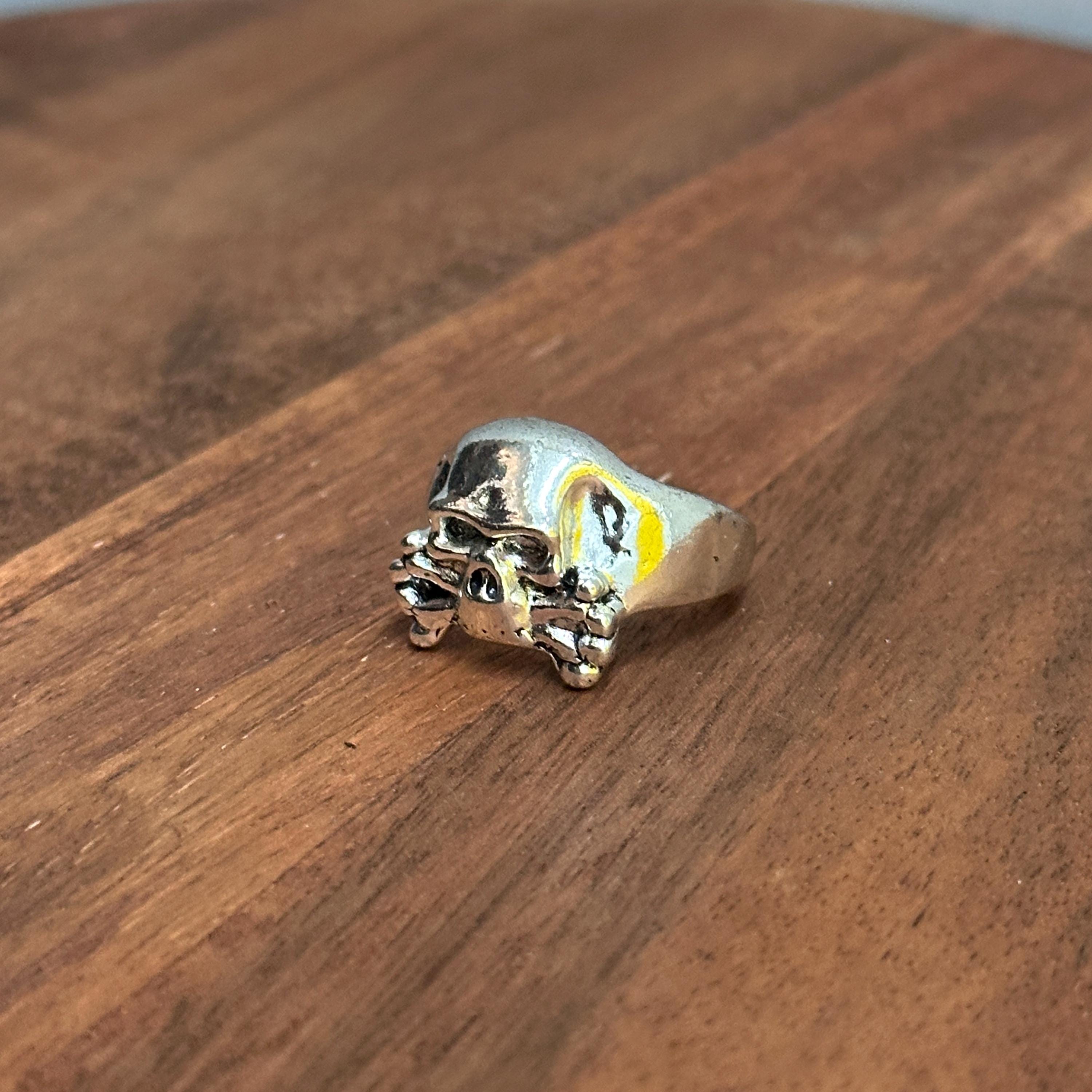 Solid Gothic Biker Skull & Crossbones Statement Ring Silver Tone Halloween Pirate Ring - Size X 1/2