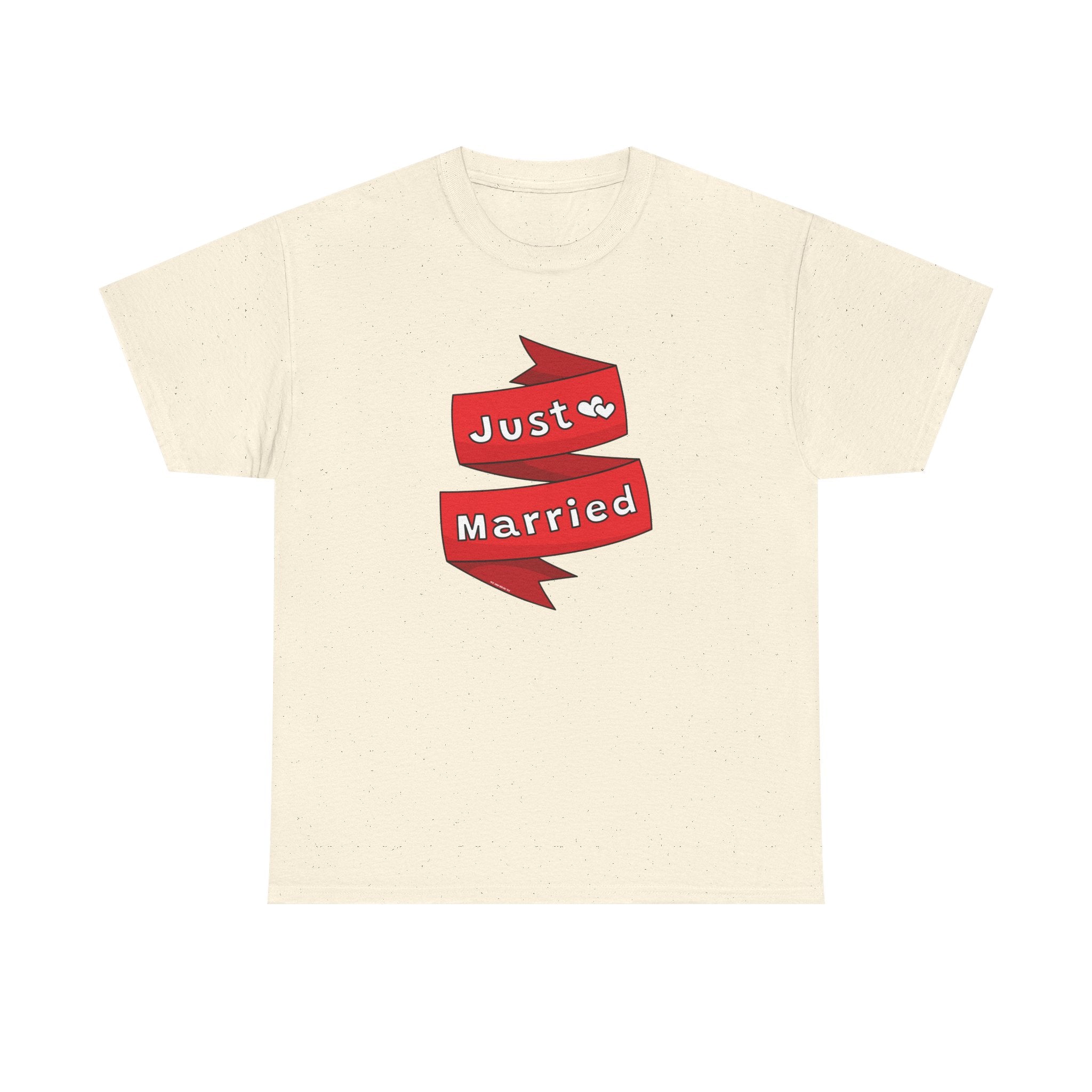 Just Married Red Ribbon Printed T-Shirt 100% Cotton Novelty Newly Wed Tee Gift