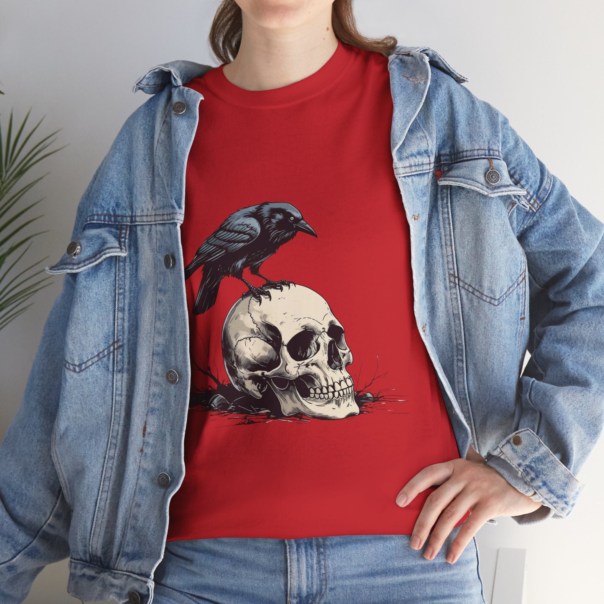 Skull & Crow Printed 100% Cotton Goth Biker Tattoo T-Shirt Halloween Tee