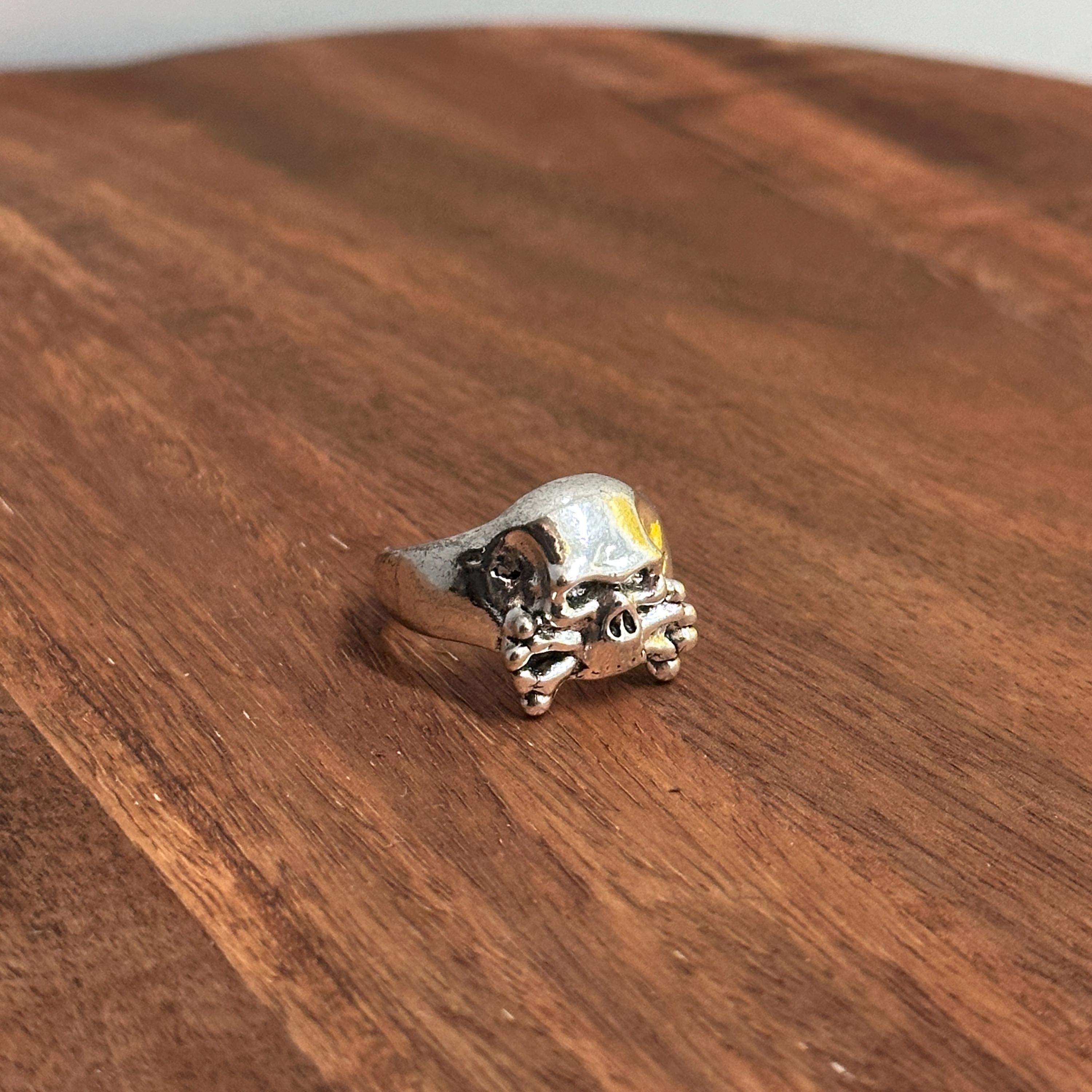 Solid Gothic Biker Skull & Crossbones Statement Ring Silver Tone Halloween Pirate Ring - Size X 1/2