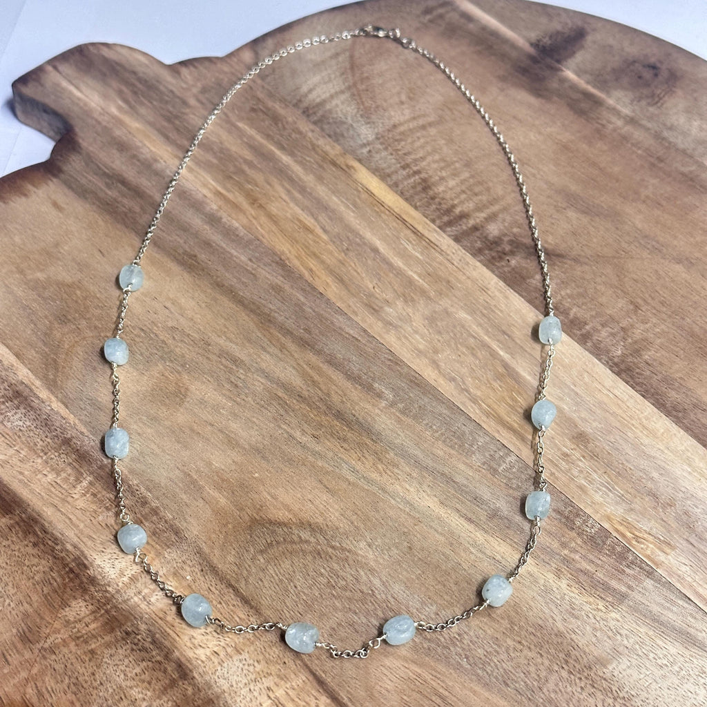 Vintage 50/60s Blue Aquamarine Gemstone Beaded Necklace 925 Sterling Silver Unique Gift