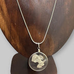 Vintage Mid-Century Glass Bow Pendant Necklace Silver Tone Gothic Steampunk Unique Gift
