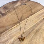 Vintage Unique Amber Butterfly Pendant Necklace 925 Silver Chain Gift