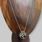 Vintage Tree Of Life Pendant Necklace Silver Tone Clear Gems Unique Gift