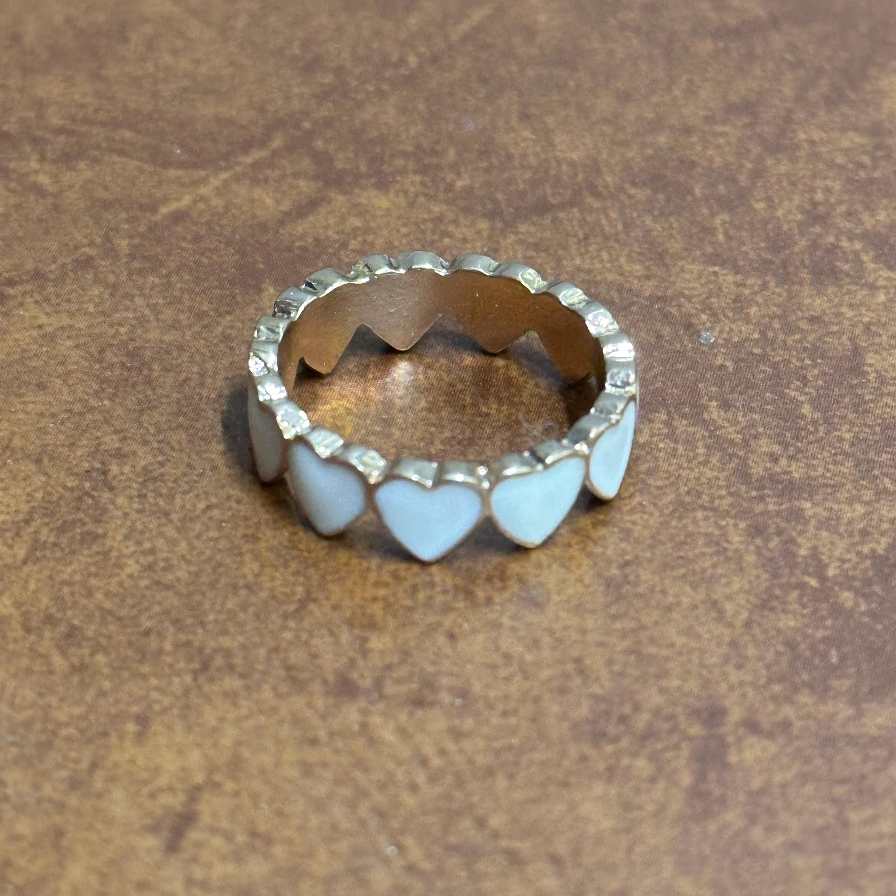 Vintage Stackable White Gemstone Heart Ring Gold Tone Band Party Ring - Size N 1/2